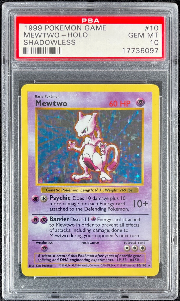 1999 Pokemon Game #10 Mewtwo-Holo Shadowless PSA 10